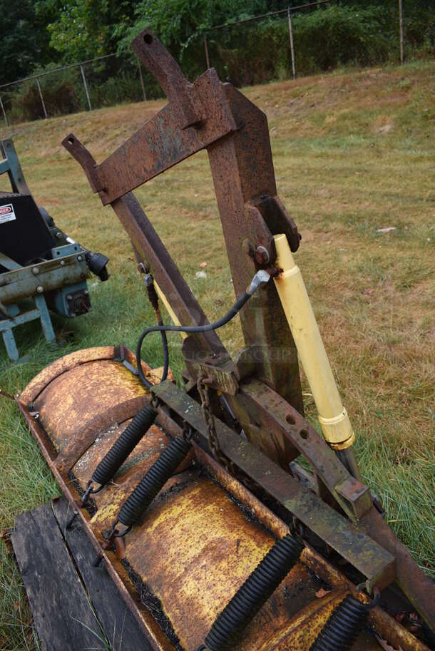 Yellow Metal Front Hitch Snow Plow Attachment. BUYER MUST REMOVE. 102x52.5x23.5. (stadium) - Image 6 of 9