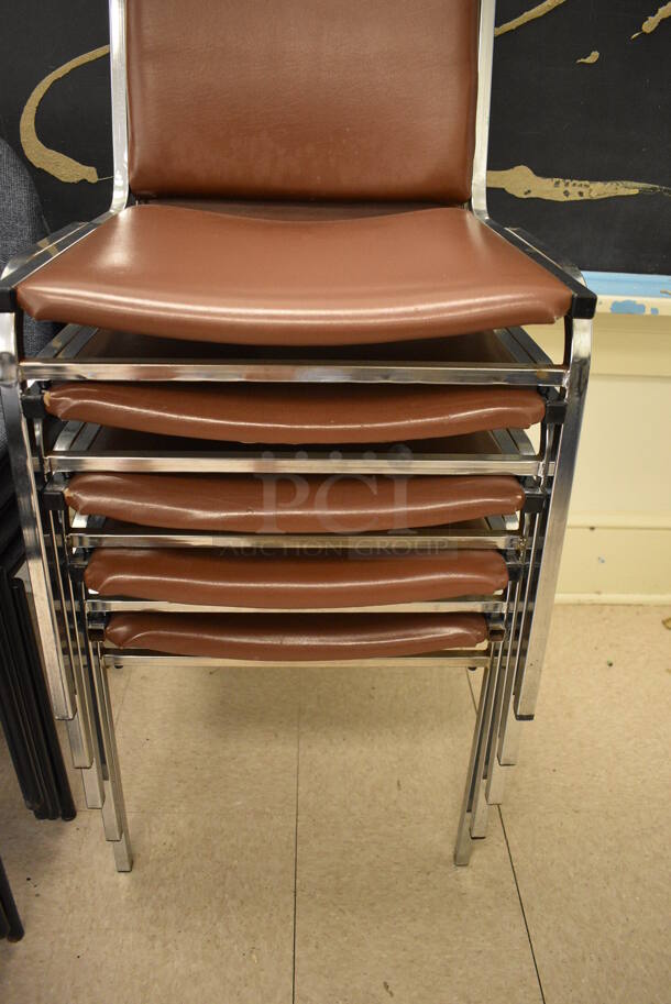 5 Brown Chairs on Metal Frame. BUYER MUST REMOVE. 19x21x33. 5 Times Your Bid! (Clearview Elementary - Room 7) - Image 4 of 4
