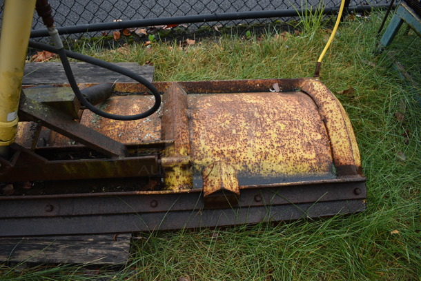 Yellow Metal Front Hitch Snow Plow Attachment. BUYER MUST REMOVE. 102x52.5x23.5. (stadium) - Image 9 of 9