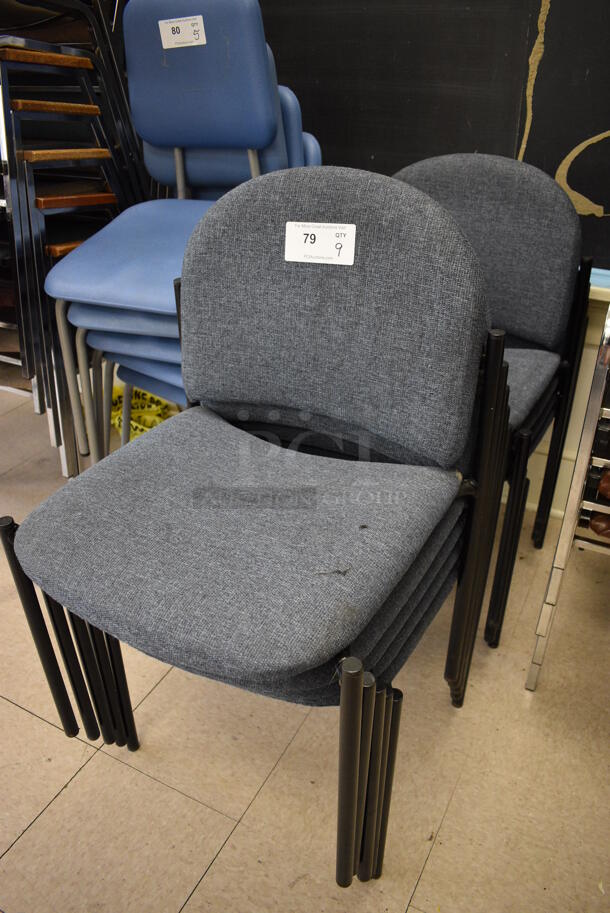 9 Gray Chairs on Black Metal Frame. BUYER MUST REMOVE. 20x16x32. 9 Times Your Bid! (Clearview Elementary - Room 7) - Image 2 of 5