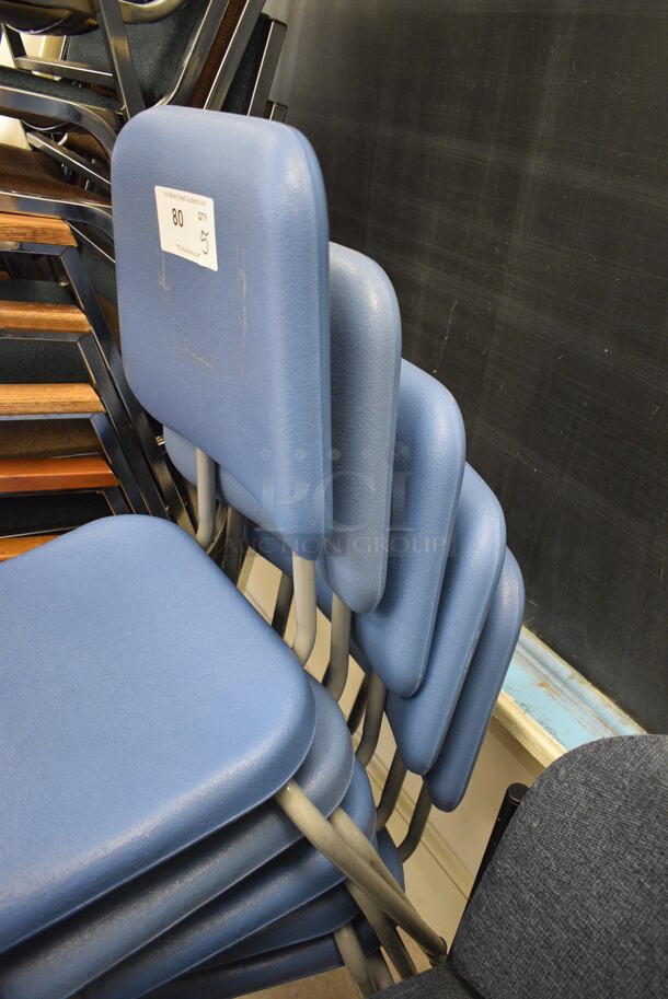 5 Blue Poly Chairs on Metal Legs. BUYER MUST REMOVE. 18x18x34. 5 Times Your Bid! (Clearview Elementary - Room 7) - Image 3 of 4