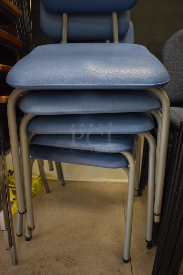 5 Blue Poly Chairs on Metal Legs. BUYER MUST REMOVE. 18x18x34. 5 Times Your Bid! (Clearview Elementary - Room 7) - Image 4 of 4