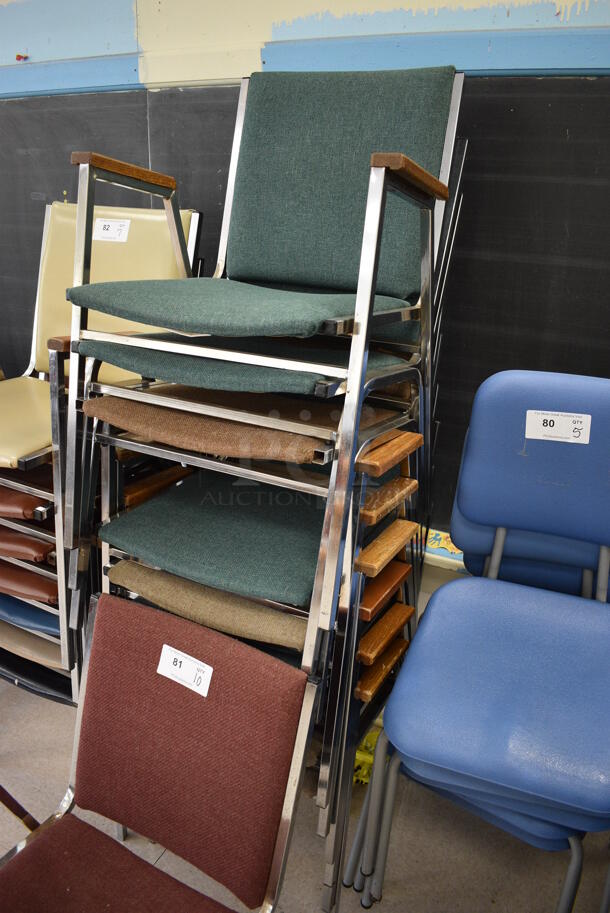 10 Various Colored Chairs on Metal Frame. BUYER MUST REMOVE. 21x21x33. 10 Times Your Bid! (Clearview Elementary - Room 7) - Image 3 of 4