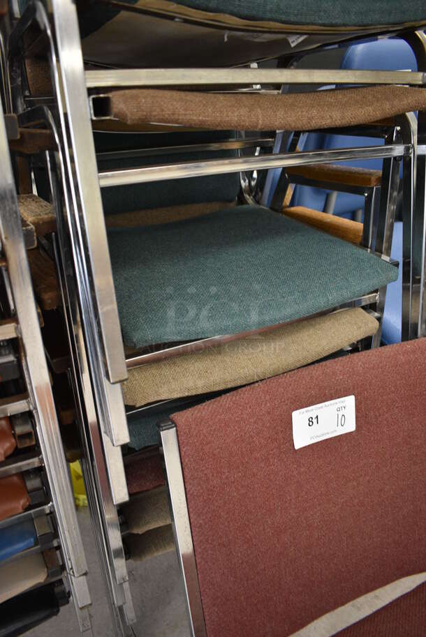 10 Various Colored Chairs on Metal Frame. BUYER MUST REMOVE. 21x21x33. 10 Times Your Bid! (Clearview Elementary - Room 7) - Image 4 of 4