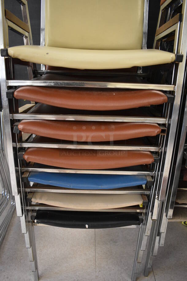 7 Various Colored Chairs w/ Arm Rests on Metal Frame. BUYER MUST REMOVE. 21x21x33. 7 Times Your Bid! (Clearview Elementary - Room 7) - Image 3 of 4
