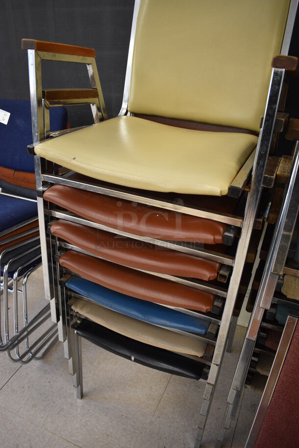 7 Various Colored Chairs w/ Arm Rests on Metal Frame. BUYER MUST REMOVE. 21x21x33. 7 Times Your Bid! (Clearview Elementary - Room 7) - Image 4 of 4