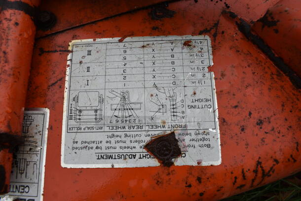 Kubota Model RC72-36A Orange Metal Commercial Mid Mount Mower. BUYER MUST REMOVE. 77x46x19.5. (stadium) - Image 9 of 11