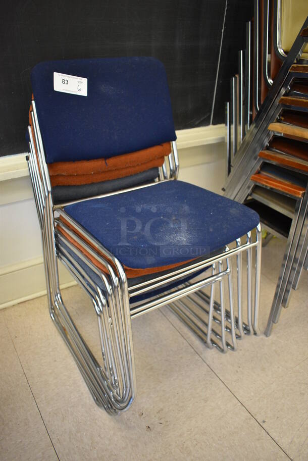 6 Various Colored Chairs on Metal Frame. BUYER MUST REMOVE. 20x22x32. 6 Times Your Bid! (Clearview Elementary - Room 7) - Image 3 of 4