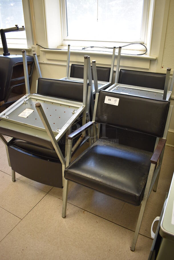 7 Black Chairs w/ Arm Rests on Metal Frame. BUYER MUST REMOVE. 22x22x32. 7 Times Your Bid! (Clearview Elementary - Room 7) - Image 2 of 4