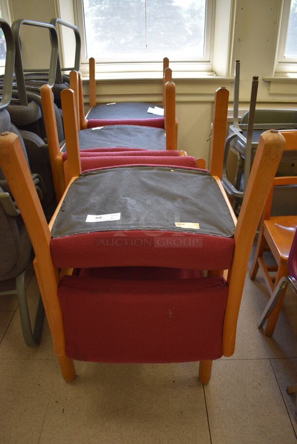 6 Maroon Chairs on Wood Pattern Frame. BUYER MUST REMOVE. 24x24x31. 6 Times Your Bid! (Clearview Elementary - Room 7) - Image 4 of 4