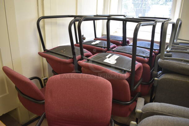 14 Maroon Chairs w/ Arm Rests on Black Metal Frame. BUYER MUST REMOVE. 22x22x36. 14 Times Your Bid! (Clearview Elementary - Room 7) - Image 3 of 3
