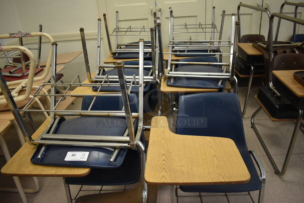 12 Wood Pattern Desk w/ Attached Chair. BUYER MUST REMOVE. 22x30x30. 12 Times Your Bid! (Clearview Elementary - Room 7) - Image 4 of 4