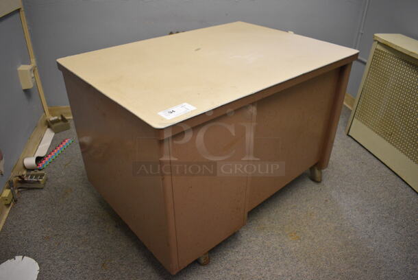 Brown Metal Desk w/ 2 Drawers. BUYER MUST REMOVE. 43x30x30. (Clearview Elementary - Room Between 6 and 7) - Image 2 of 5