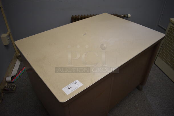 Brown Metal Desk w/ 2 Drawers. BUYER MUST REMOVE. 43x30x30. (Clearview Elementary - Room Between 6 and 7) - Image 3 of 5
