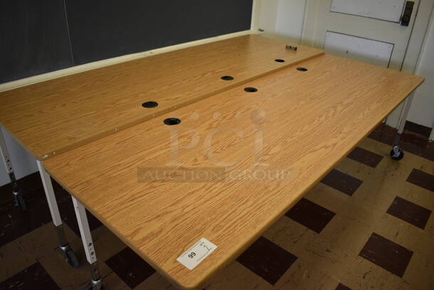 2 Wood Pattern Table on Metal Legs w/ Commercial Casters. BUYER MUST REMOVE. 90x30x26. 2 Times Your Bid! (Clearview Elementary - Room 6) - Image 2 of 4