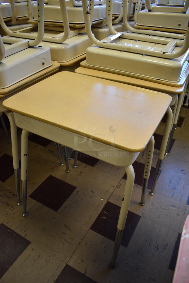 26 Tan Metal Student Desk w/ Raising Desktop. BUYER MUST REMOVE. 24.5x18.5x28. 26 Times Your Bid! (Clearview Elementary - Room 2) - Image 2 of 5