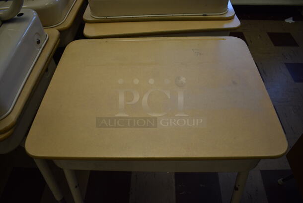 26 Tan Metal Student Desk w/ Raising Desktop. BUYER MUST REMOVE. 24.5x18.5x28. 26 Times Your Bid! (Clearview Elementary - Room 2) - Image 3 of 5