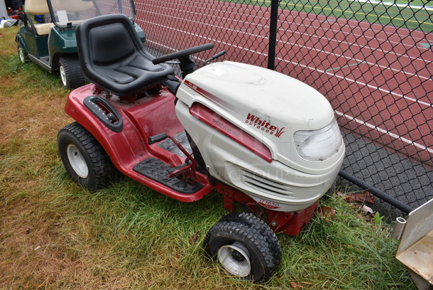 White Outdoor Model 13C0616G190 Turbo Cooling LT1650 Hydro Riding Lawnmower. Comes w/ 1 Key. BUYER MUST REMOVE. 36x63x40. (stadium)