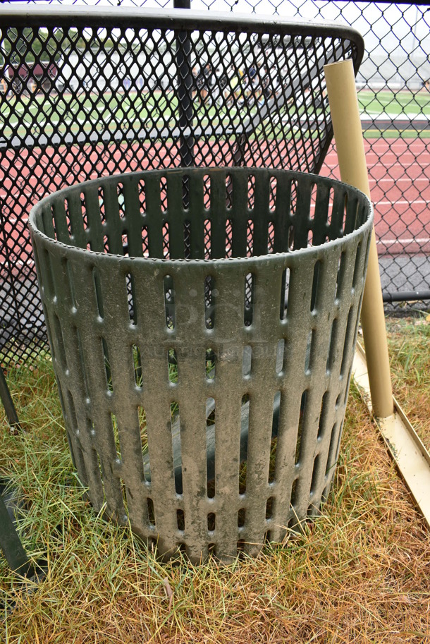 ALL ONE MONEY! Lot of Various Playground Items; Trash Can Shell, Tabletop, Base and Pole. BUYER MUST REMOVE. Includes 46x46x2. (stadium) - Image 3 of 7