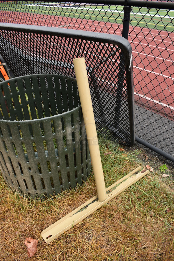 ALL ONE MONEY! Lot of Various Playground Items; Trash Can Shell, Tabletop, Base and Pole. BUYER MUST REMOVE. Includes 46x46x2. (stadium) - Image 4 of 7