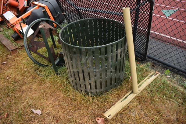 ALL ONE MONEY! Lot of Various Playground Items; Trash Can Shell, Tabletop, Base and Pole. BUYER MUST REMOVE. Includes 46x46x2. (stadium) - Image 7 of 7