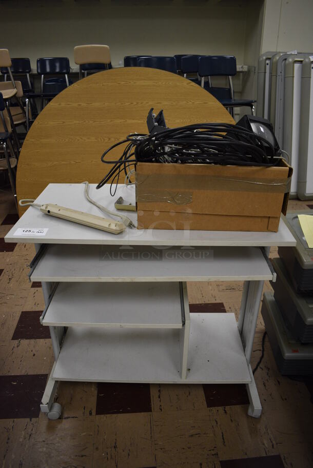 Gray Desk w/ Contents Including Wires and Parts for Overhead Projector. BUYER MUST REMOVE. 36x20x31. (Clearview Elementary - Room 1)