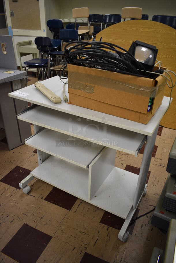 Gray Desk w/ Contents Including Wires and Parts for Overhead Projector. BUYER MUST REMOVE. 36x20x31. (Clearview Elementary - Room 1) - Image 2 of 5