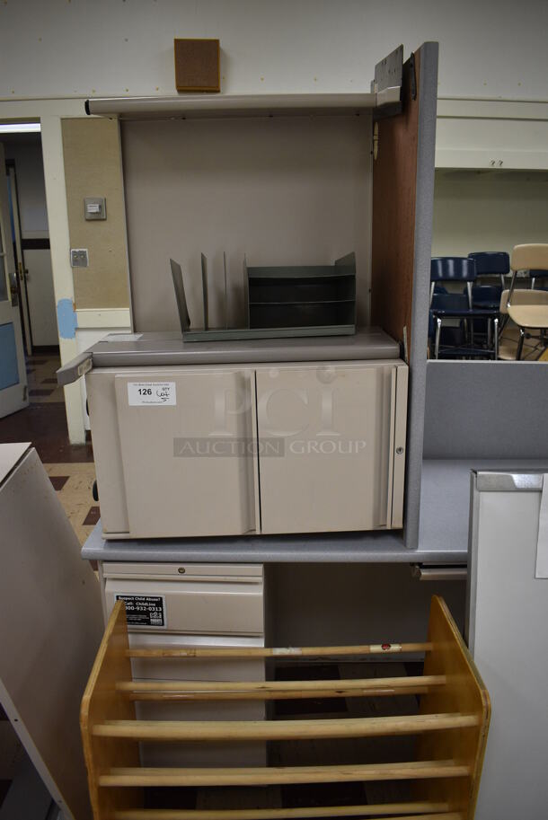 ALL ONE MONEY! Lot of 5 Various Items Including Desks, Board and Wooden Rack. BUYER MUST REMOVE. Includes 29x15x26. (Clearview Elementary - Room 1) - Image 4 of 7