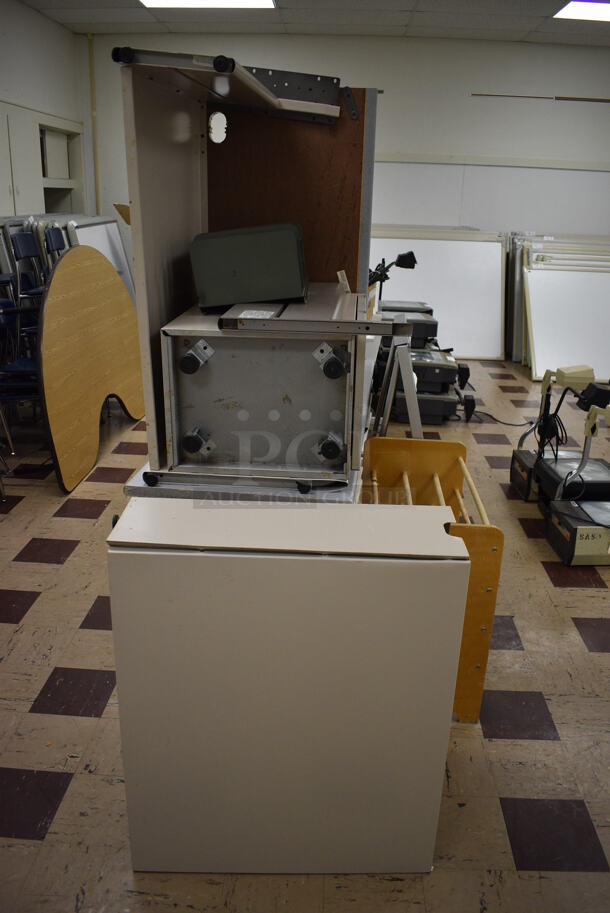 ALL ONE MONEY! Lot of 5 Various Items Including Desks, Board and Wooden Rack. BUYER MUST REMOVE. Includes 29x15x26. (Clearview Elementary - Room 1) - Image 7 of 7