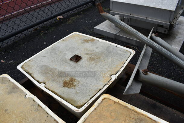 ALL ONE MONEY! Lot of 3 Bases and 2 Metal Table Bases. BUYER MUST REMOVE. Includes 19x19x6. (stadium) - Image 6 of 7