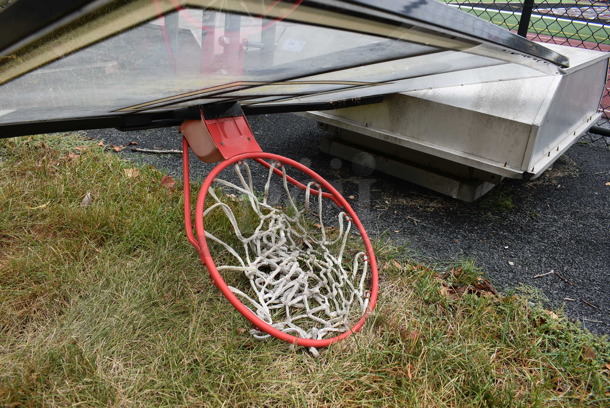 Spalding Metal Floor Style Basketball Hoop. BUYER MUST REMOVE. 52x48x132.5. (stadium) - Image 3 of 9