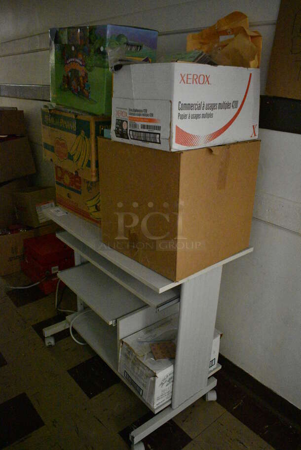ALL ONE MONEY! Lot of Gray Desk w/ Contents. BUYER MUST REMOVE. 36x20x31. (Clearview Elementary - Upper Level Hallway) - Image 3 of 9