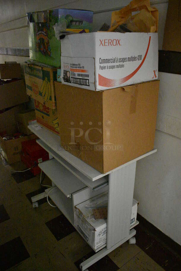 ALL ONE MONEY! Lot of Gray Desk w/ Contents. BUYER MUST REMOVE. 36x20x31. (Clearview Elementary - Upper Level Hallway) - Image 9 of 9