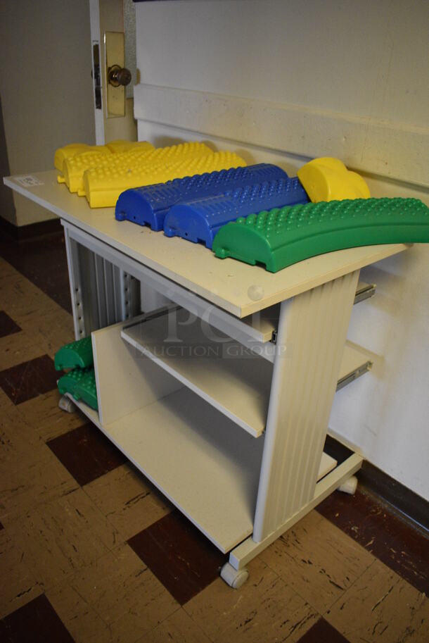ALL ONE MONEY! Lot of Gray Desk w/ 4 Yellow, 2 Blue and 4 Green Bumpers. BUYER MUST REMOVE. 36x20x31. (Clearview Elementary - Upper Level Hallway) - Image 5 of 5