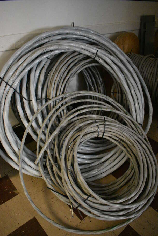ALL ONE MONEY! Lot of Various Wires Including 4 Spools. BUYER MUST REMOVE. Includes 36x36x31. (Clearview Elementary - Upper Level Hallway) - Image 3 of 6