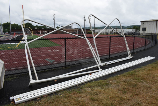 ALL ONE MONEY! Lot of 2 NEVER USED Kwikgoal Metal White Frames For Soccer Nets. BUYER MUST REMOVE. 280.5x100x93. (stadium) - Image 1 of 12