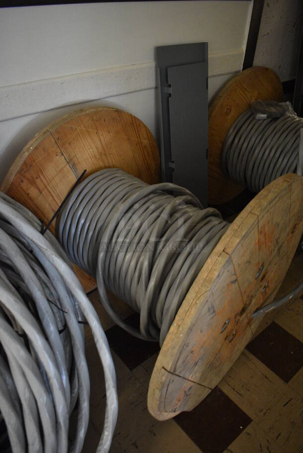 ALL ONE MONEY! Lot of Various Wires Including 4 Spools. BUYER MUST REMOVE. Includes 36x36x31. (Clearview Elementary - Upper Level Hallway) - Image 4 of 6