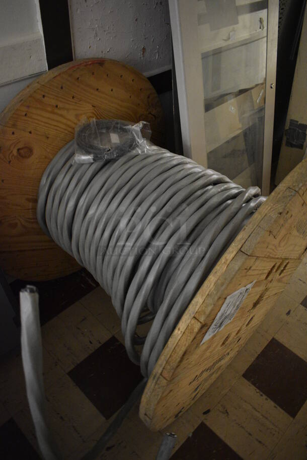 ALL ONE MONEY! Lot of Various Wires Including 4 Spools. BUYER MUST REMOVE. Includes 36x36x31. (Clearview Elementary - Upper Level Hallway) - Image 5 of 6