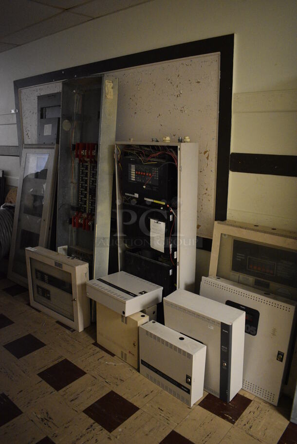 ALL ONE MONEY! Lot of 10 Various Items Including Simplex NAC Extender, Simplex Fire Alarm Control. BUYER MUST REMOVE. Includes 27x5x21. (Clearview Elementary - Upper Level Hallway) - Image 1 of 10