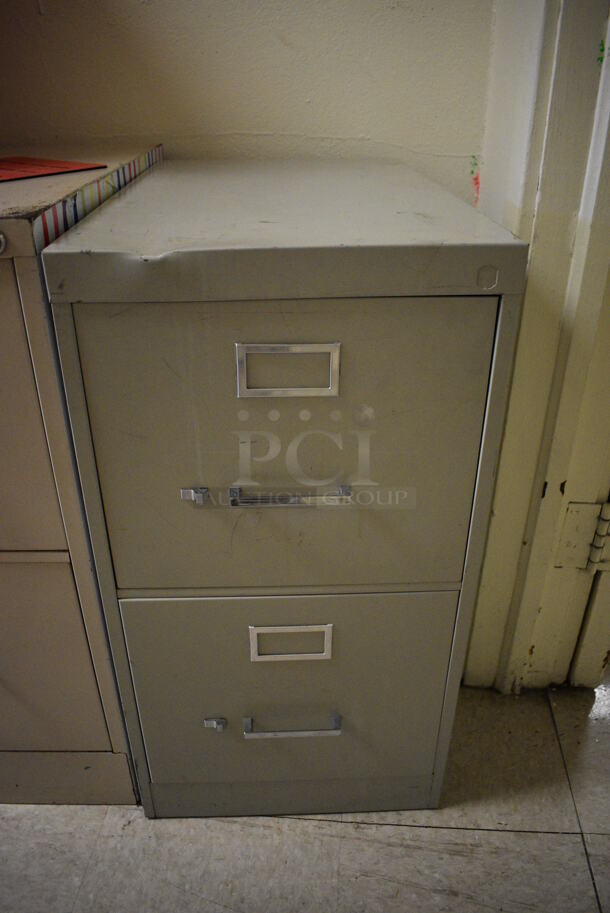 3 Various Metal Filing Cabinets; Orange 4 Drawer, Tan 2 Drawer and Gray 2 Drawer. BUYER MUST REMOVE. Includes 30x18x53. 3 Times Your Bid! (Clearview Elementary - Upstairs Hallway) - Image 2 of 6