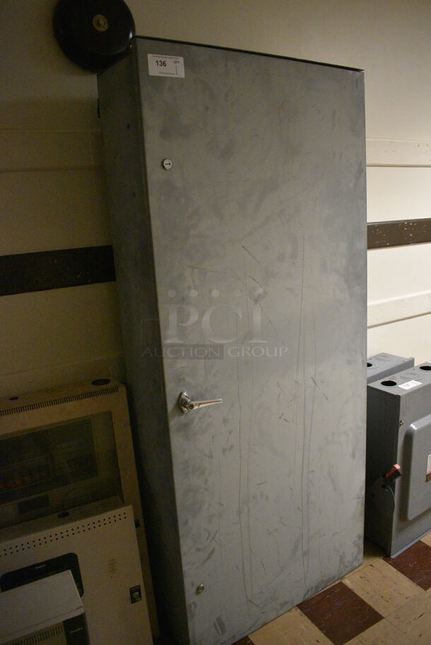 Gray Metal Cabinet. BUYER MUST REMOVE. 33x14x75 - Image 2 of 2