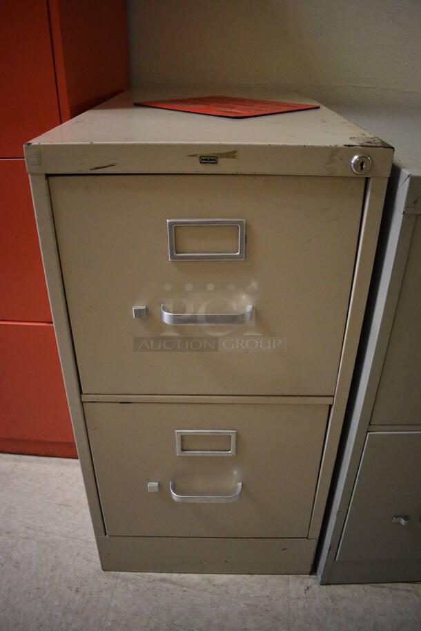 3 Various Metal Filing Cabinets; Orange 4 Drawer, Tan 2 Drawer and Gray 2 Drawer. BUYER MUST REMOVE. Includes 30x18x53. 3 Times Your Bid! (Clearview Elementary - Upstairs Hallway) - Image 3 of 6