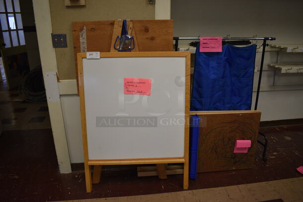 ALL ONE MONEY! Lot of 3 Easels and 1 Rolling Rack. Includes 35x1x47. (Clearview Elementary - Room 1)