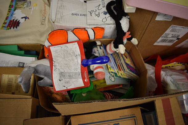 ALL ONE MONEY! Lot of Various Cardboard Boxes of Books and Toys. BUYER MUST REMOVE. (Clearview Elementary - Room 4) - Image 6 of 10