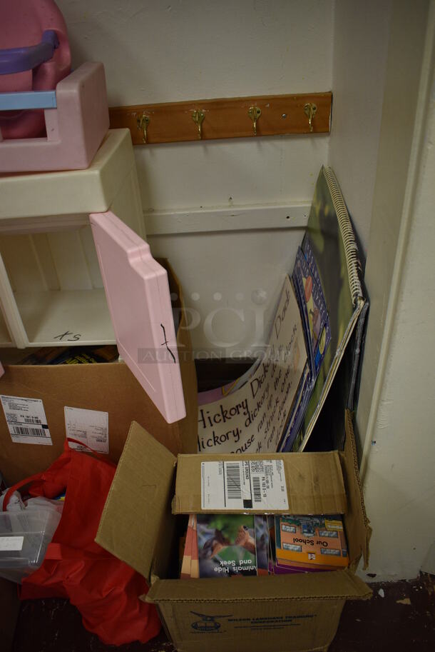 ALL ONE MONEY! Lot of Various Cardboard Boxes of Books and Toys. BUYER MUST REMOVE. (Clearview Elementary - Room 4) - Image 8 of 10