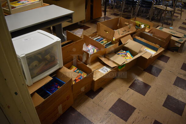 ALL ONE MONEY! Lot of Various Boxes of Books and Learning Toys! BUYER MUST REMOVE. (Clearview Elementary - Room 2)