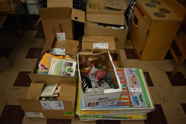ALL ONE MONEY! Lot of Various Boxes of Books and Toys! BUYER MUST REMOVE. (Clearview Elementary - Room 2)