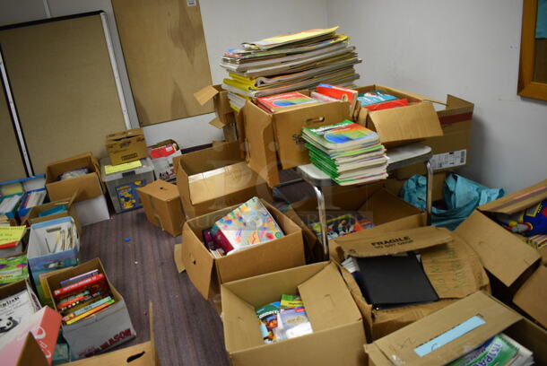 ALL ONE MONEY! MEGA ROOM LOT Including Various Books, Textbooks and Bins! Does Not Include Bookshelves. BUYER MUST REMOVE. (Clearview Elementary - Lower Level) - Image 5 of 10