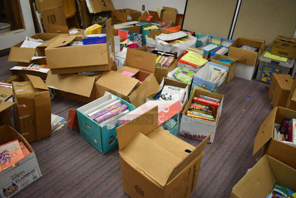 ALL ONE MONEY! MEGA ROOM LOT Including Various Books, Textbooks and Bins! Does Not Include Bookshelves. BUYER MUST REMOVE. (Clearview Elementary - Lower Level) - Image 6 of 10