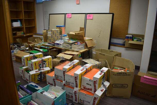 ALL ONE MONEY! MEGA ROOM LOT Including Various Books, Textbooks and Bins! Does Not Include Bookshelves. BUYER MUST REMOVE. (Clearview Elementary - Lower Level) - Image 8 of 10